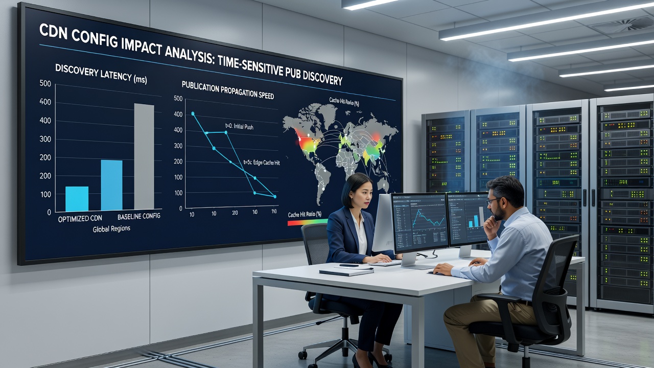 Analytics dashboard displaying discovery times and CDN performance metrics for publications